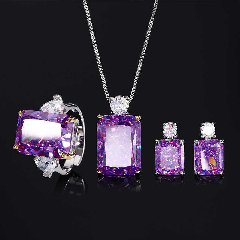 2024 New Zhuangsheng High Carbon Diamond Ice Flower Cut Purple Diamond Copper Set for Women 12 * 16-10 * 12 W250312