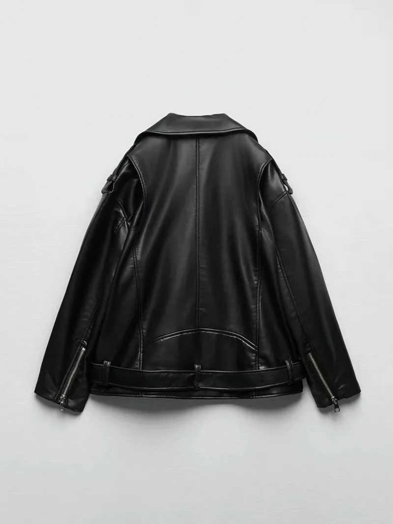 American Fashion Trend PU Leather Jacket and Coat Women Street Y2K Hip Hop Loose Zipper Jacket Unisex Motorcycle Leather JacketT250311