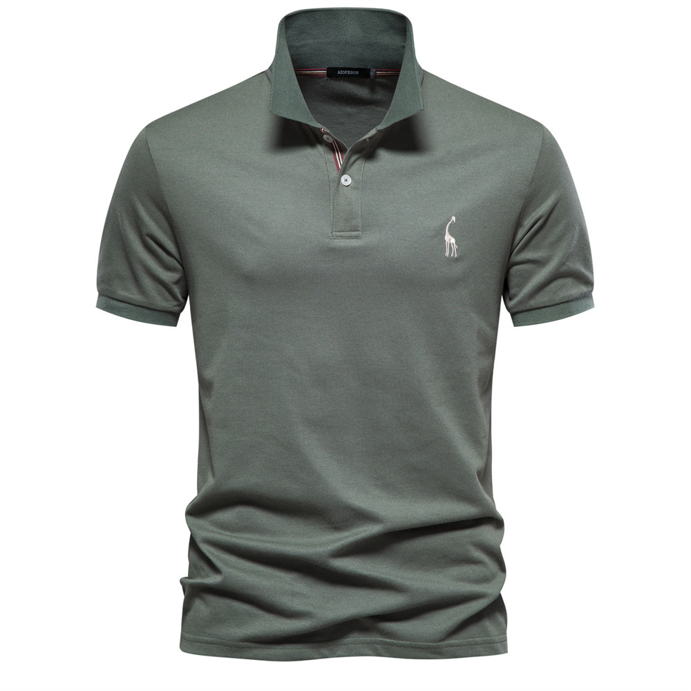 High quality European size cotton deer embroidery POLO men's t-shirt solid color lapel basic short sleeved top for men tracksuit
