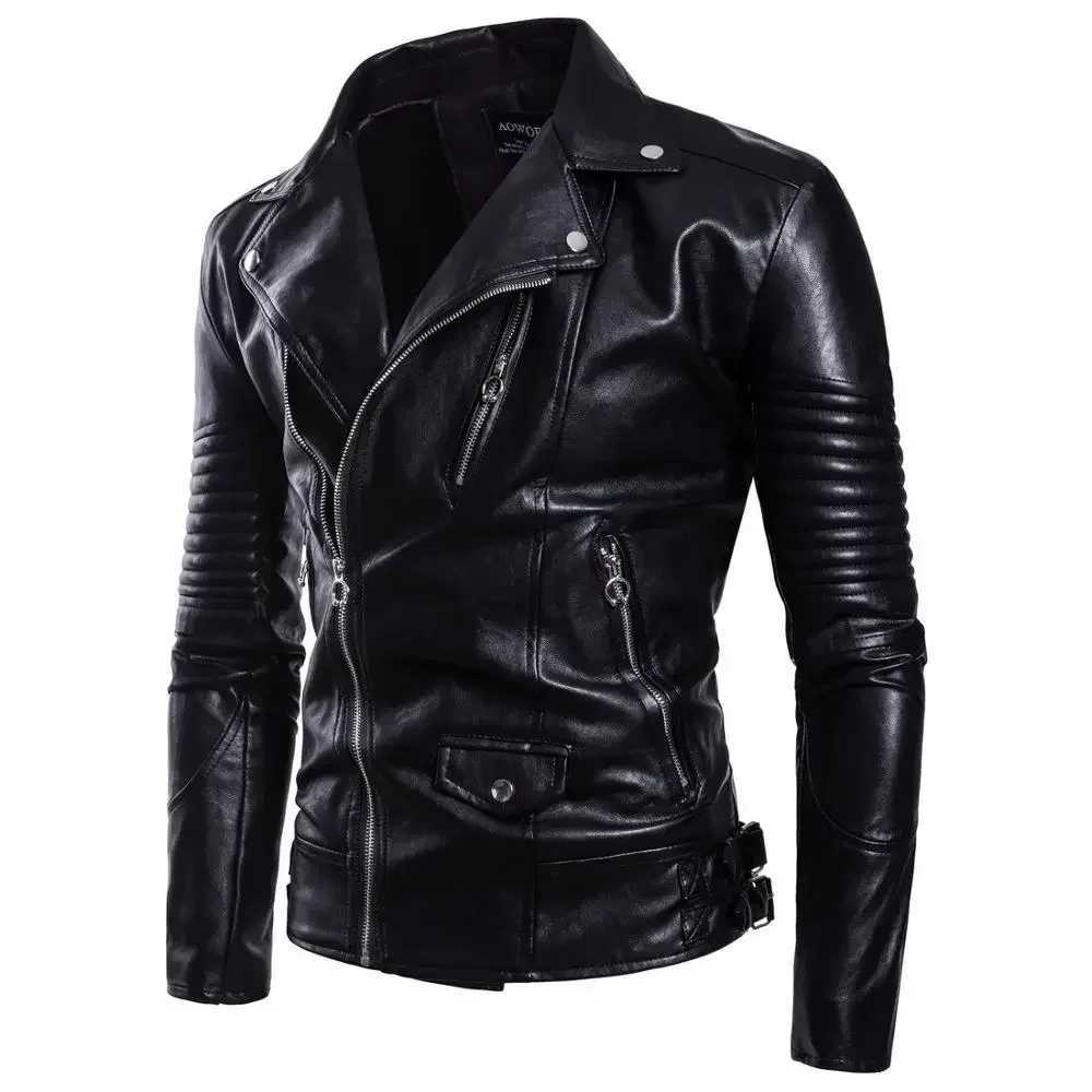 Mens Lapel Leather Jacket Retro Tight Motorcycle PU Jacket Casual Fashion Leather Jacket European Size Short Mens PU JacketT250311