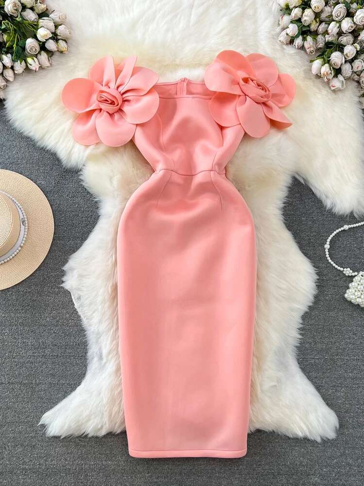 XFPV Women Three Dimensional Wer Temperament High Waist Solid Color Strapless Sleeveless Dresses Spring Summer 2025 Sm9654