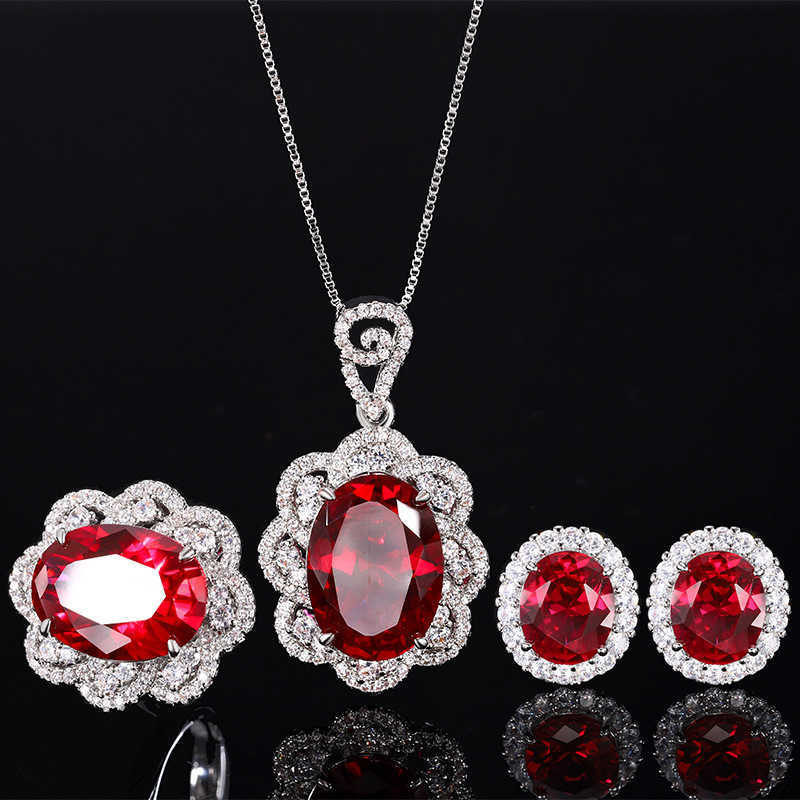 2024 New Zhuangsheng Simulation Red Corundum Egg Shaped Temperament Set 13 * 18-10-12 W250312