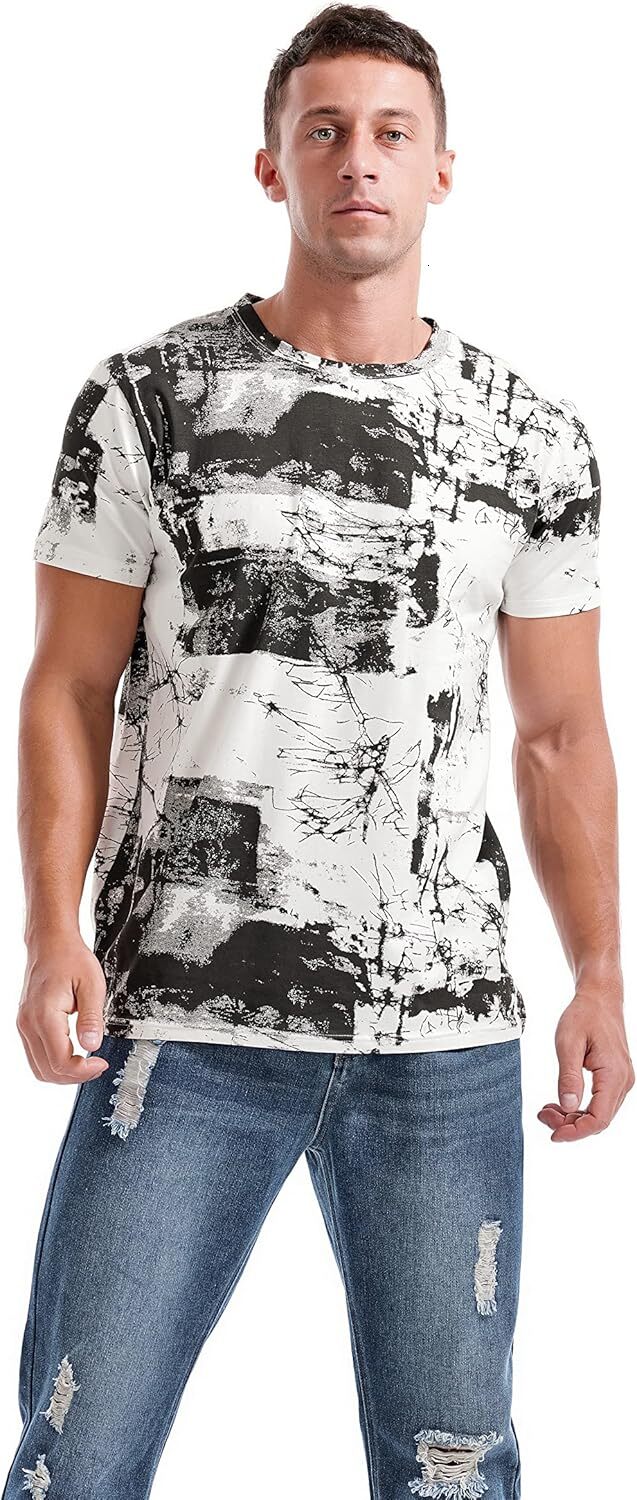 Mens T shirt Mens Hipster Hiphop Tees - Fashion Print T-Shirts tee Casual tops summer clothes Black and white cool