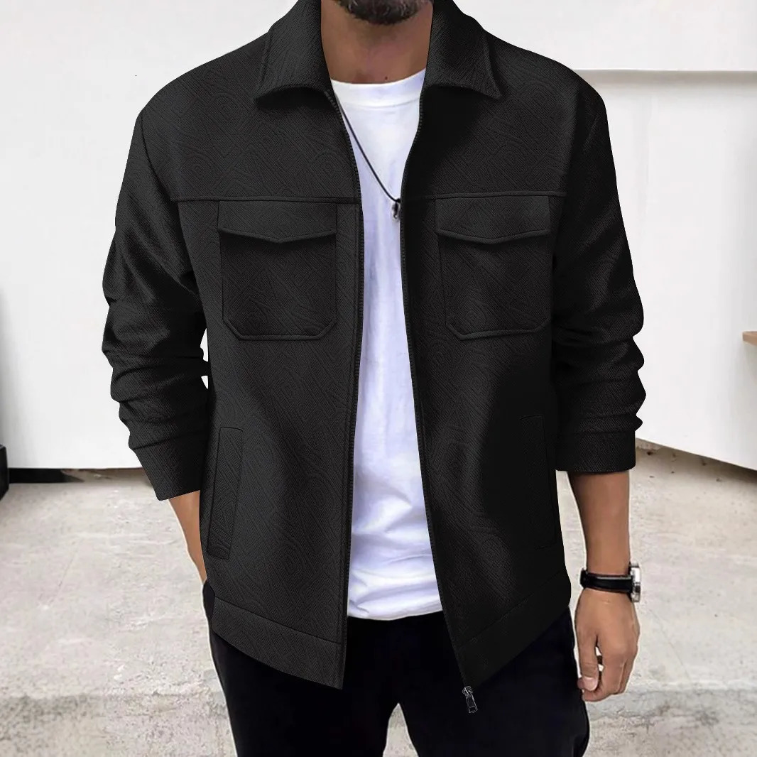 Spring and summer European American mens casual letter jacquard lapel zipper jacket long sleeved 250312