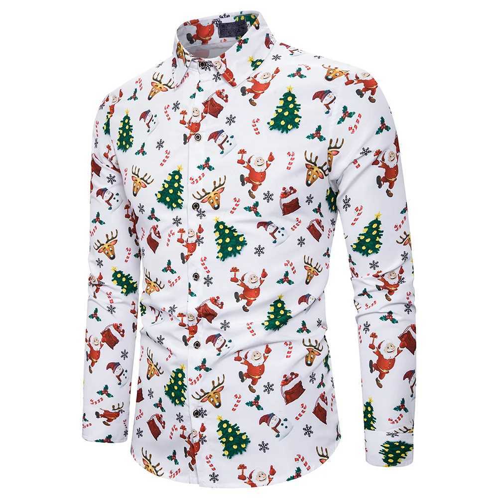 Mens Long Sleeve Shirt Christmas Shirt Banquet Holiday Printed Tops Fashion Cartoon Mens Long Sleeve Shirt W250312