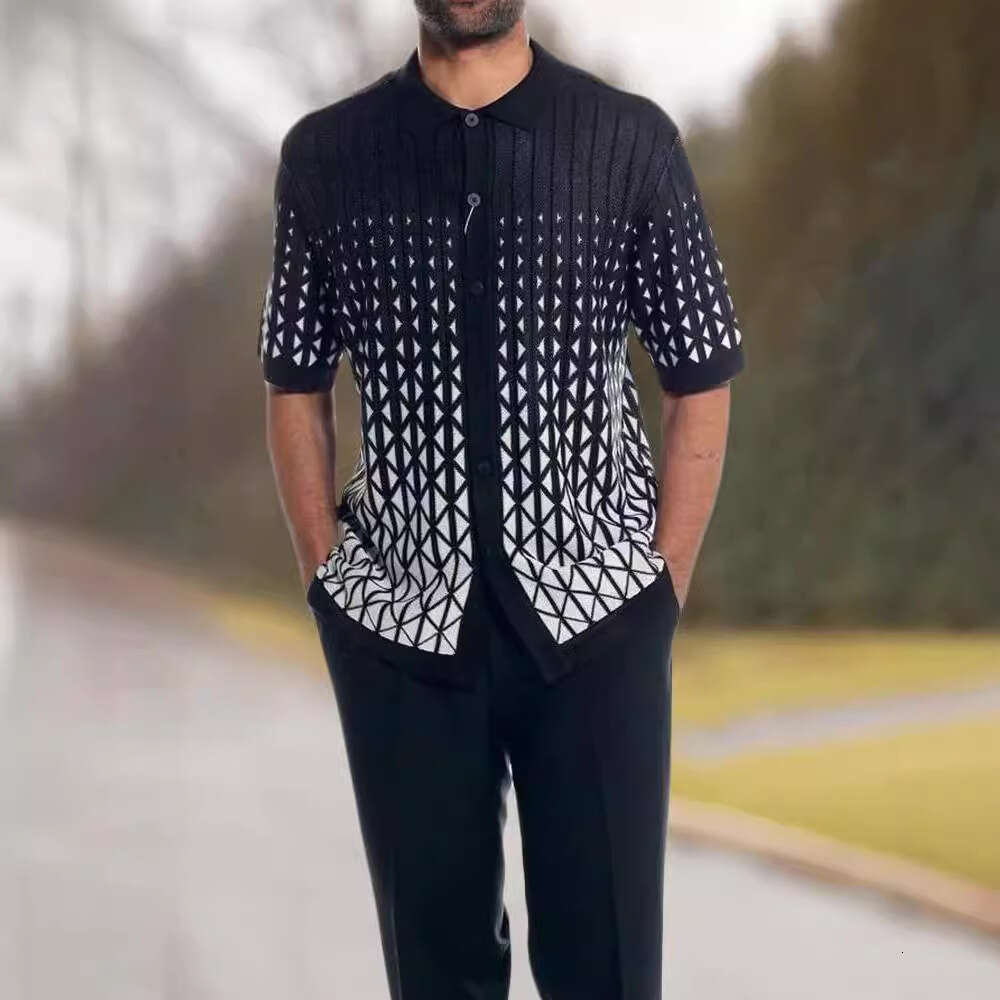 Spring summer casual beach style trendy brand European American 3D printed loose short sleeved shirt long pants set, men's new style, chic and el