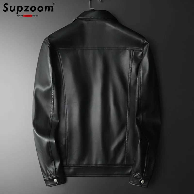 Supzoom New Arrival Top Fashion Autumn And Winter Pu Triangle Mark Synthetic Leather Black Leisure Jacket Men CoatT250311