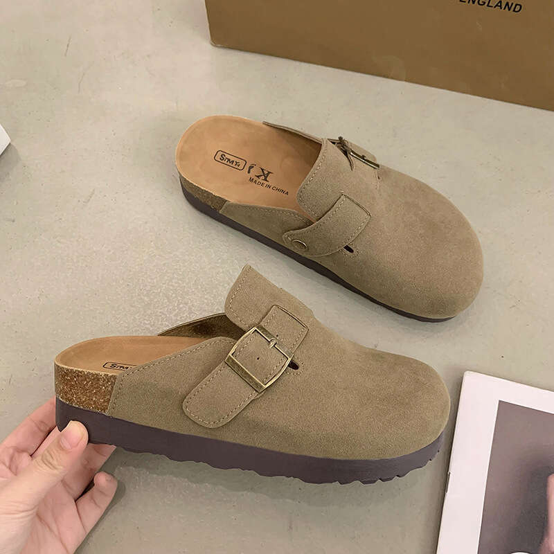 Height increasing thick soled women 2025 Spring and Autumn new style Baotou slippers Cork Boken for casual women's singles shoes