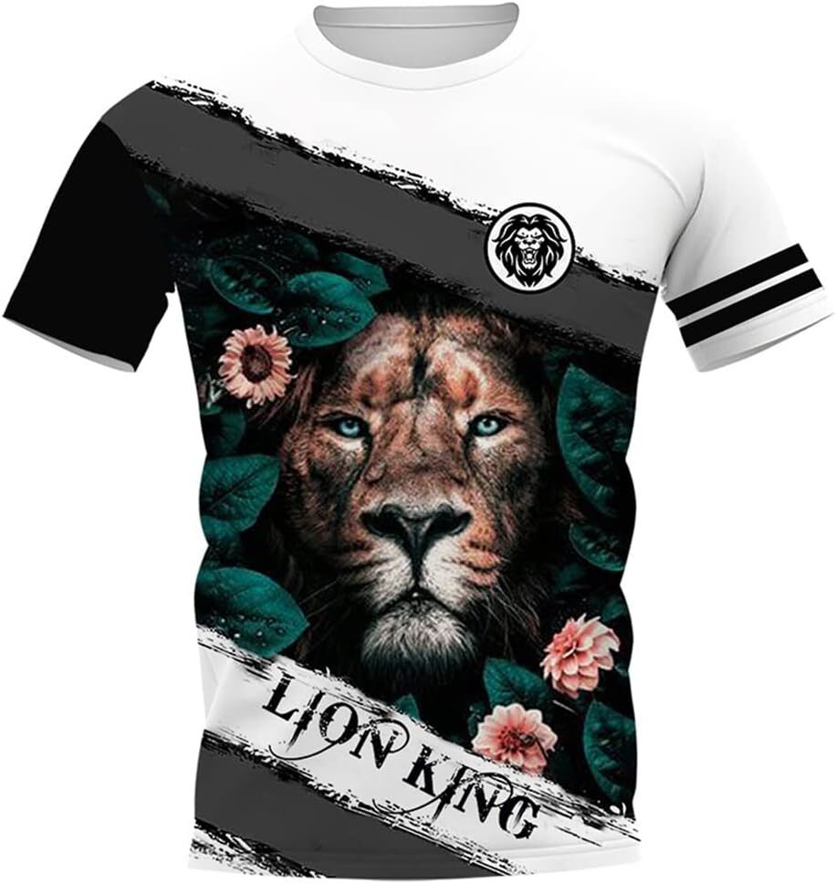 Mens T shirt Men's 3D Digital Print Dominant Lion Head Pattern T-Shirt, Viking Summer Loose Casual Short Sleeve tee Casual tops summer clothes