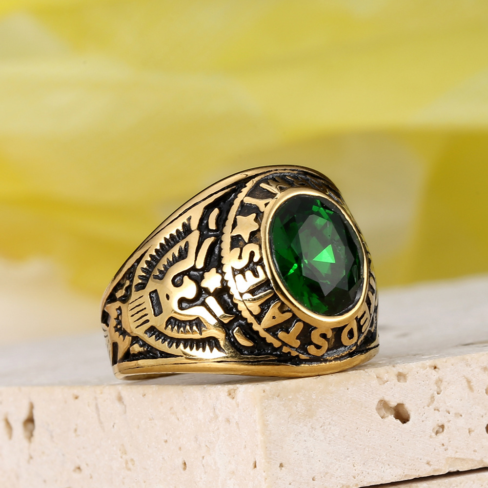 Hip Hop Retro Inlay Colorful Stones Casting Eagle Ring Stainless Steel Mens Jewelry