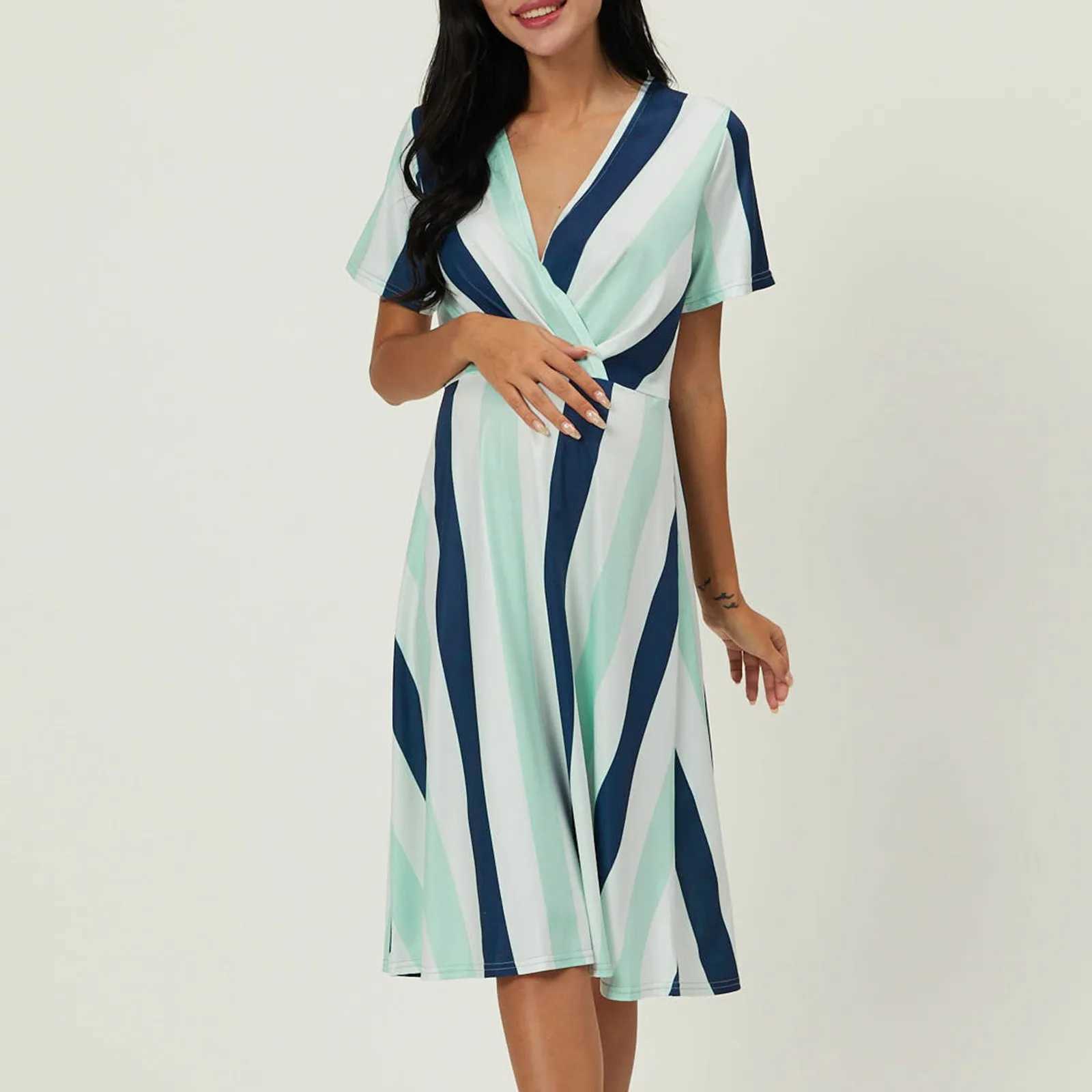 Spaghetti Dress Loose Casual Maternity Women Beach Striped Printed A Line Lace Short Sleeve Dresses T250311