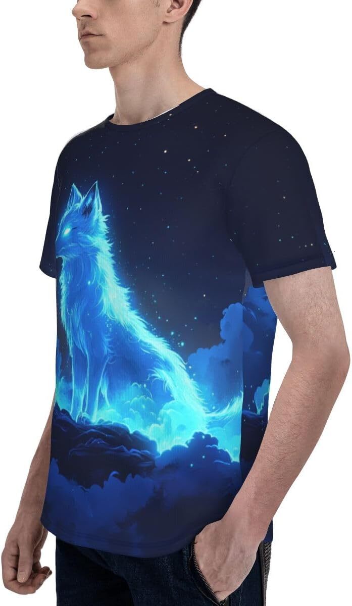 Mens T shirt Glowing Wolf Unisex 3D Pattern Printed T-Shirts Fantasy Animal Wolf Graphic Summer Short Sleeves Fashion Casual Tee Top tee Casual tops s