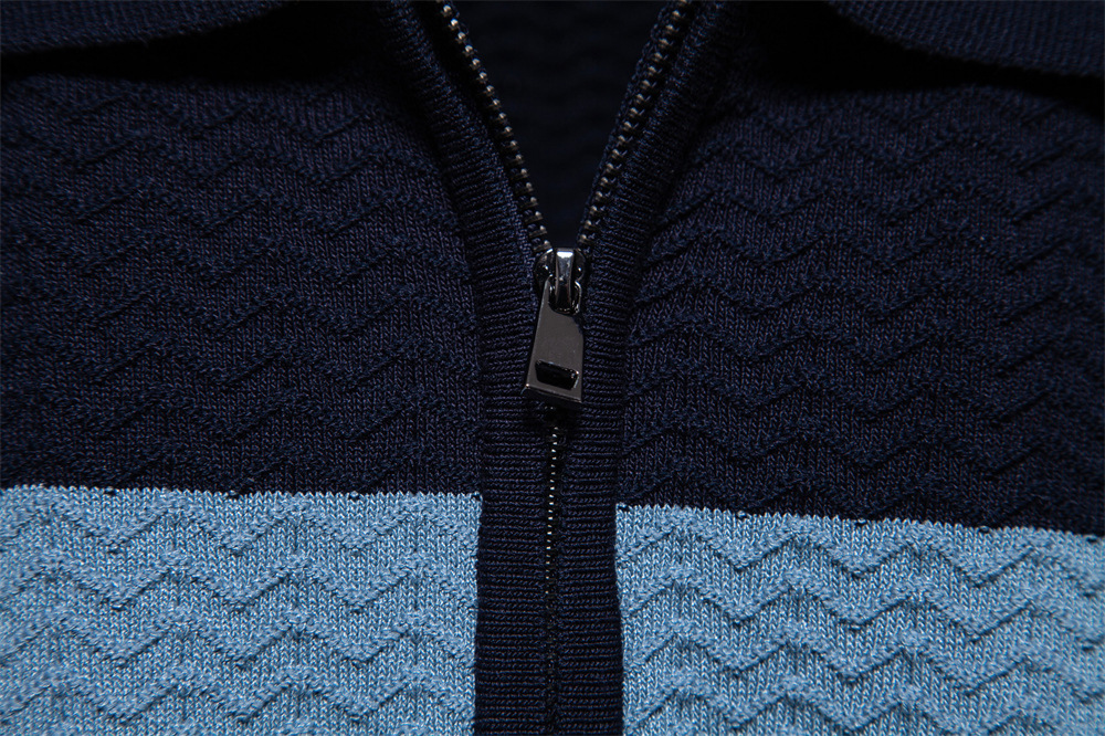 tracksuit 2025 summer new high-end striped business thin and versatile men's lapel half zipper short sleeved t shirt