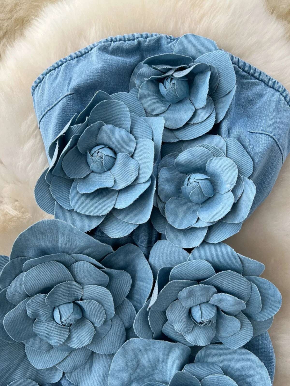 Elegant 3D Wer Rose Short Party Dresses Women Summer Holiday Sleeveless Strapless Corset Blue Denim Jeans Dress Mini Vestidos