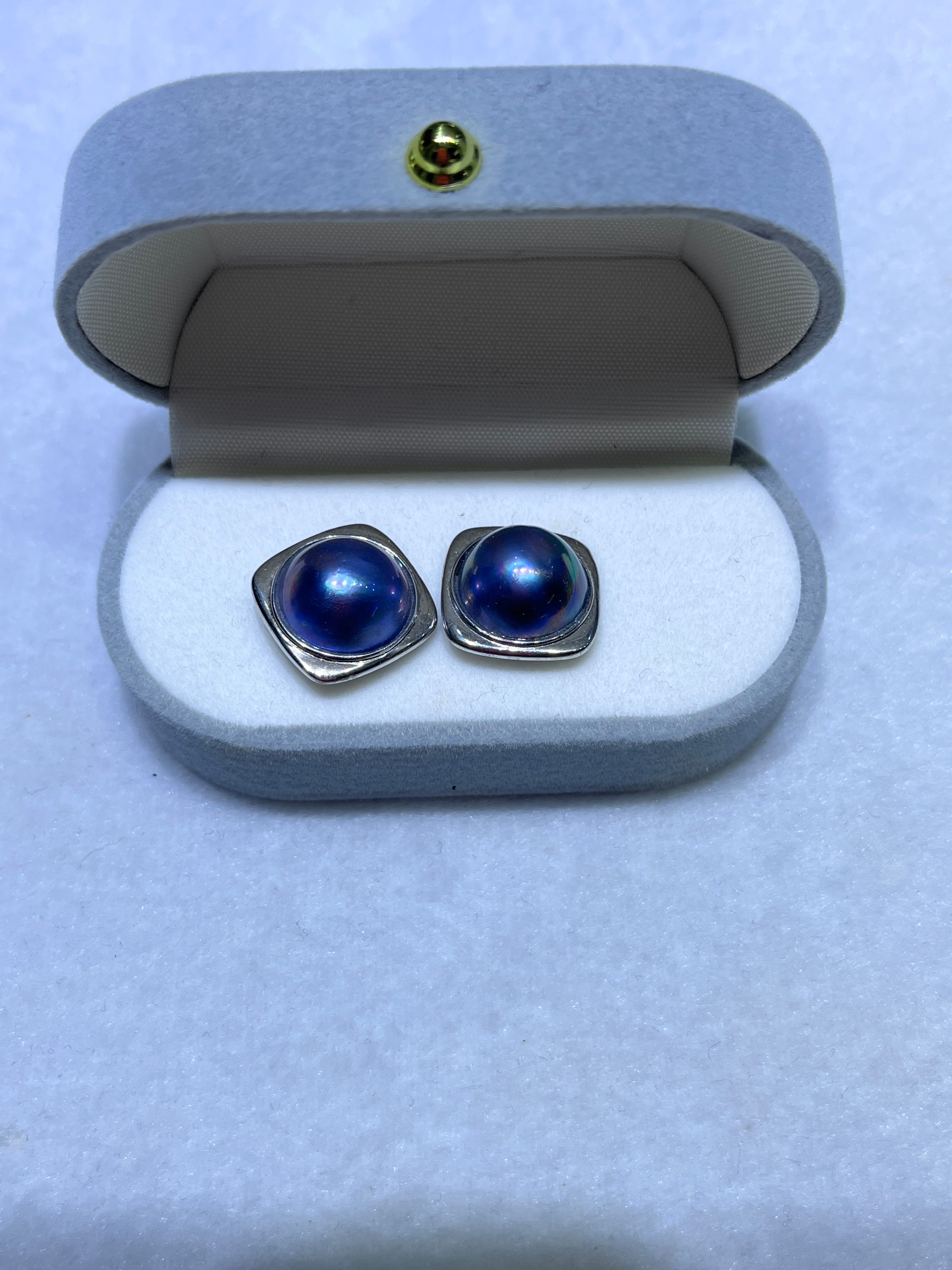 Elegant Boutique Jewelry - Natural Blue Crystal Square Sea Water Pearls Stud Earrings