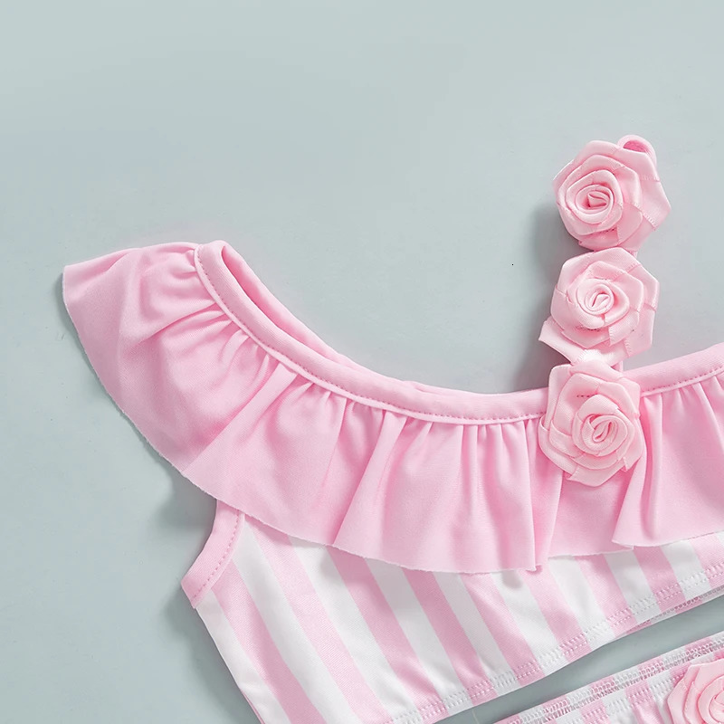 Citgeett Summer Kids Toddler Girl Bikini Set Swimsuit Stripe Print Ruffled Floral Shorts Bathing Suit Beachwear Clothes 250311