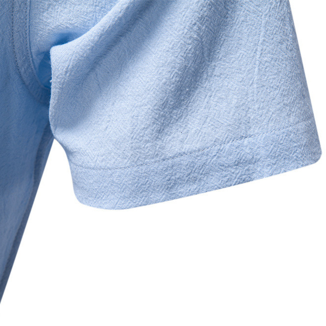2025 summer new business casual men's short sleeved linen stand collar cotton t shirt tracksuit