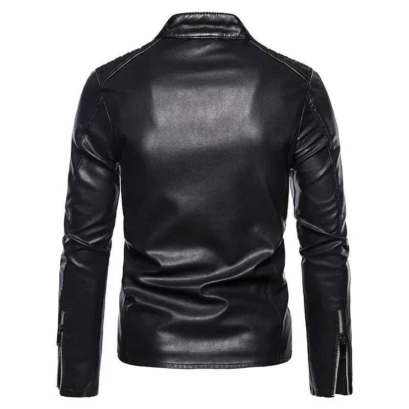 Spring Autumn Trend White Windproof Coat Solid Mens Motorcycle Leather Jacket Stand Collar Jackets Fashion Casual StreetwearT250311