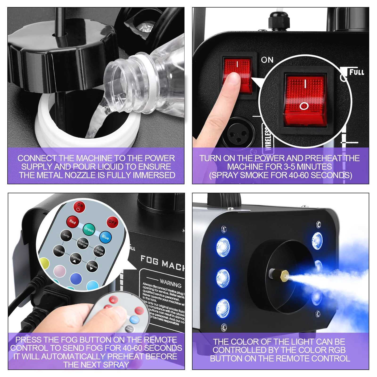 King 1200W Fog Machine 6LEDs Remote Fogger Ejector Disco Colorful Smoke Machine DJ Christmas Party Effects Stage Light X250312