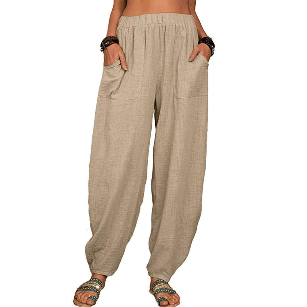 Women's Loose Cotton Linen Casual Home Harlan Pants B2