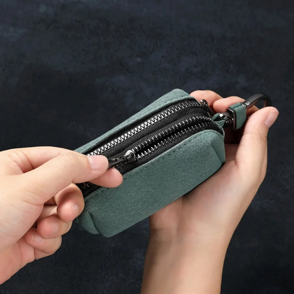Portable Keychain Wallet for Men Women Large-Capacity Double Zipper Key Pouch Bag Suede Leather Key Case Unisex Coin Purse 250311