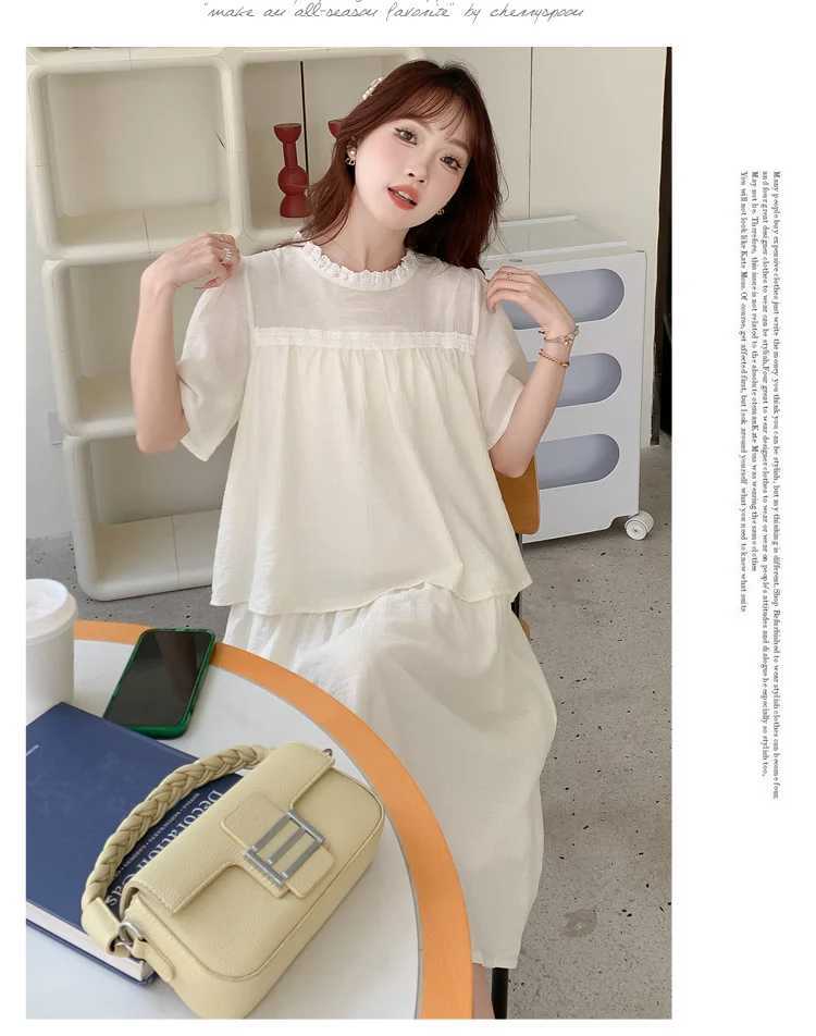Pregnant Womens Summer Dress Short Sleeve Ruffled Collar Faux Two Pieces Maternity Clothes Sweet Pregnancy Midi Dress WholesaleT250311