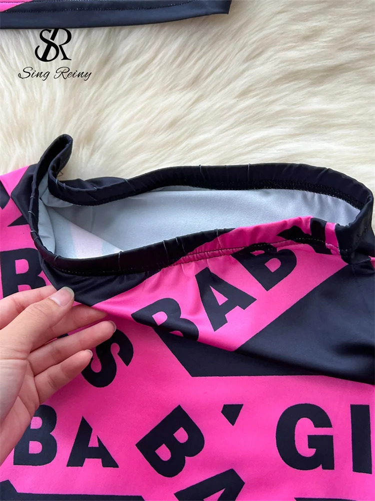 SINGREENY American Retro sexy twopiece womens strapless mini tank topelastic long Skirt letter printed party set 250312