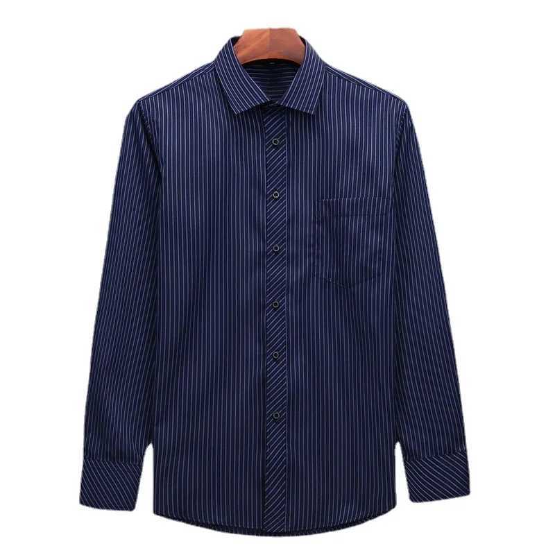 Qualilty Plus Large 8XL 7XL 6XL 5XL 4XL Mens Business Casual Long Sleeve Pocket Shirt Striped Mens Social Mens Dress Shirt W250312