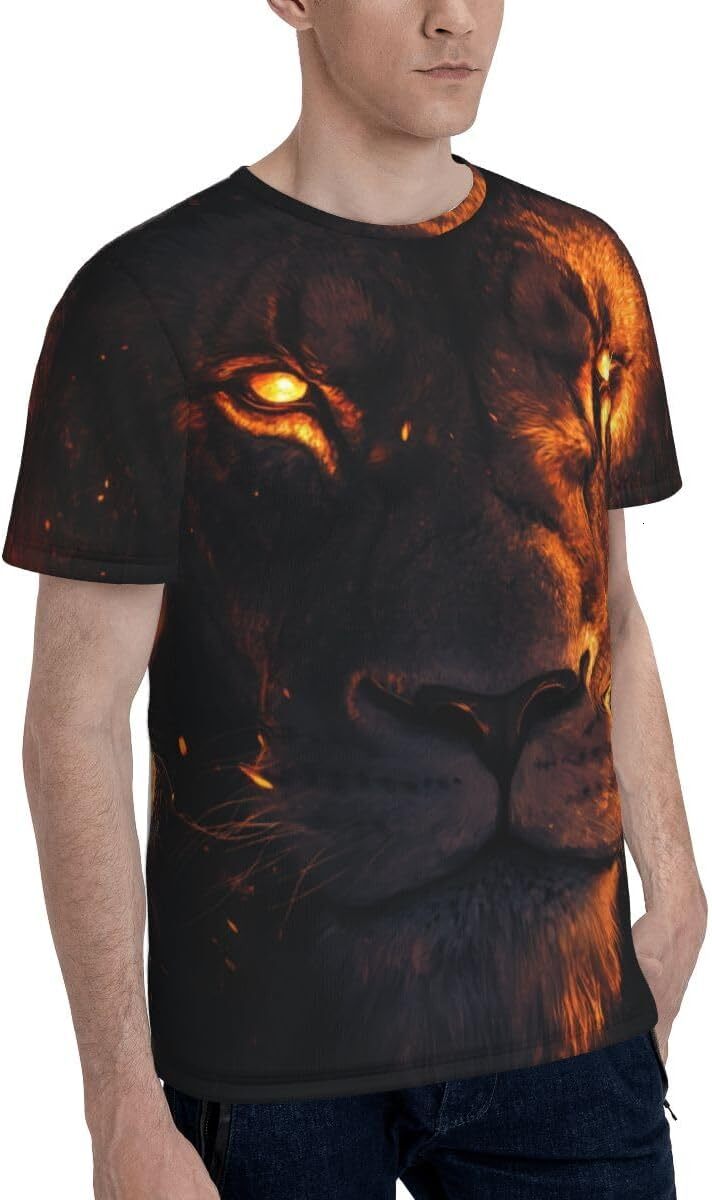 Mens T shirt Unisex Novelty Lion 3D Pattern Printed T-Shirts Flame Animals Graphic Men Women Summer Short Sleeves Tee Top tee Casual tops summer cloth