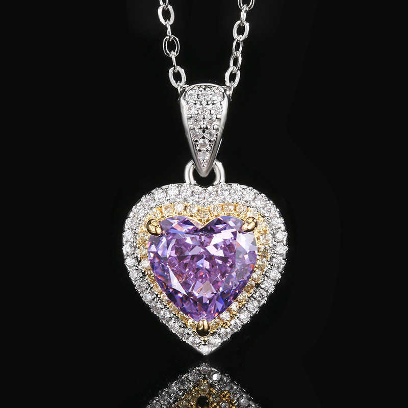 Autumn and Winter New Zhuangsheng High Carbon Diamond Ice Flower Cut Purple Diamond Copper Inlaid Heart Set 10 * 10-6 * 6 W250312