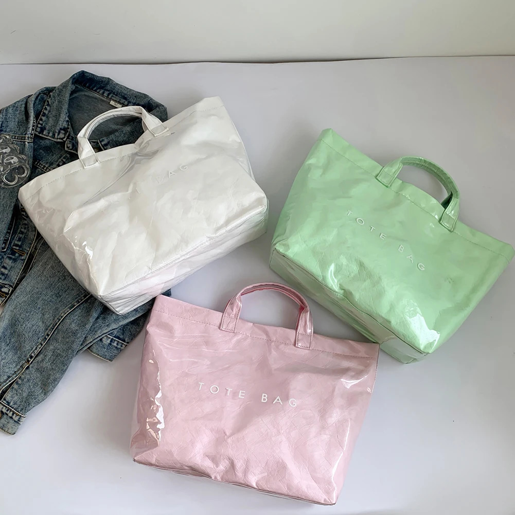Womens Tote Bags Solid Color Bag Simple Outdoor Leisure Large Capacity Bag Work Fashion Bag PVC Travel Bag 250305
