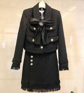 2025 Spring And Autumn Woolen Short Coat+A-Line Tassel Half Skirt Hip Wrap Two Piece Small Fragrant Style Set