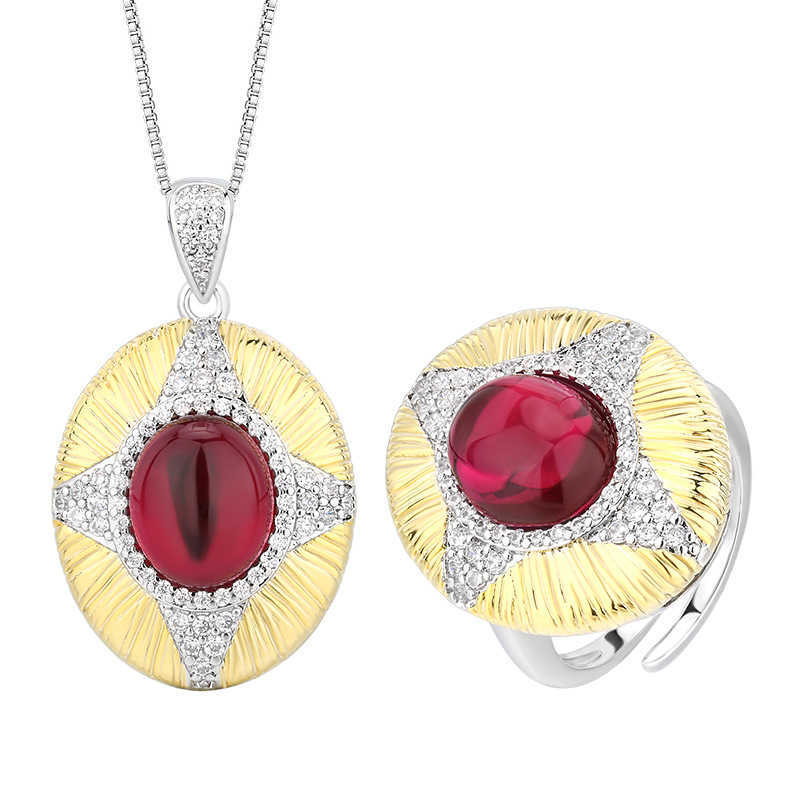 2024 New Zhuangsheng Europe Simulation Pigeon Blood Red Corundum Green Jade Marrow Set Main 10 * 12 W250312