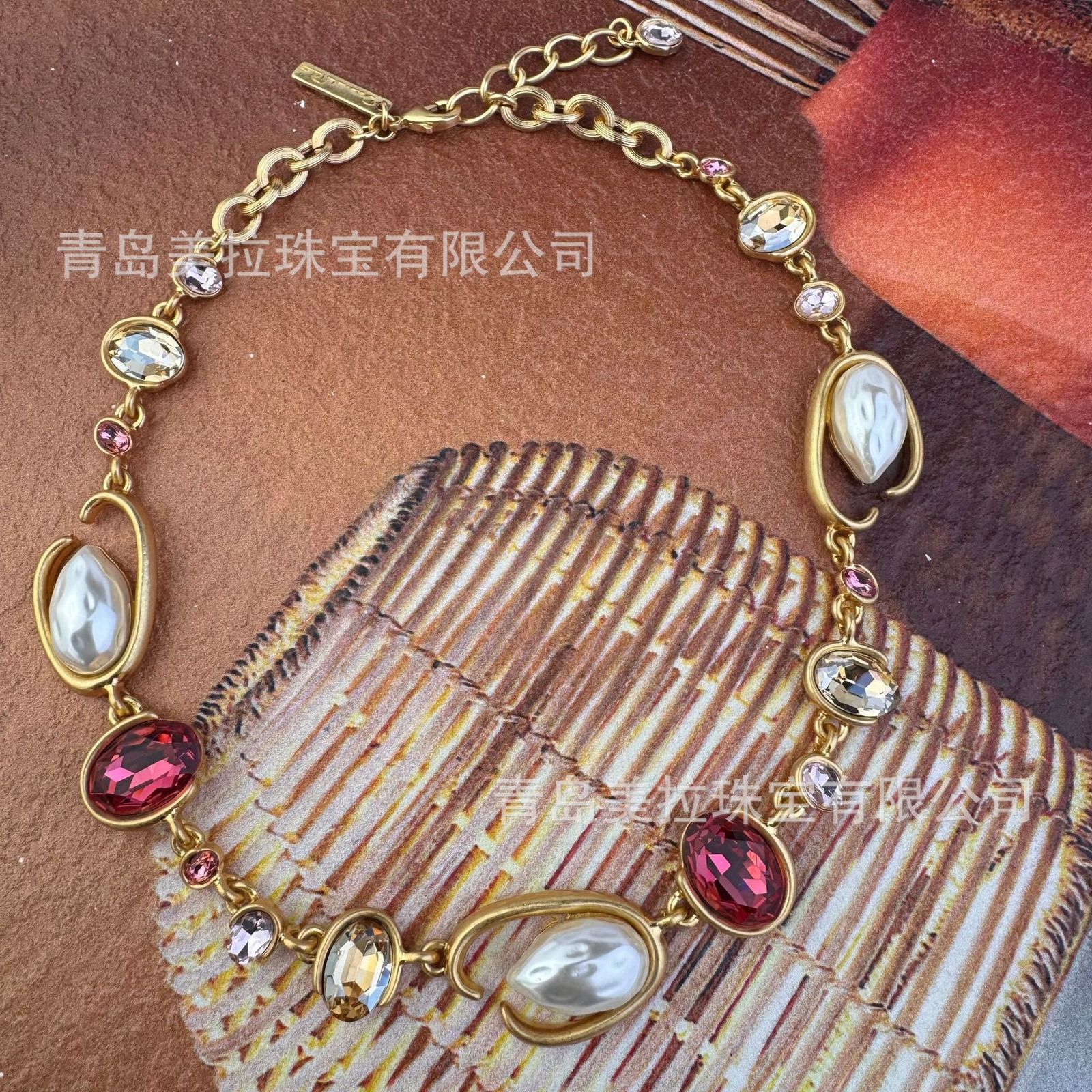 YYGEM Blue Murano Glass Freshwater Cultured White Keshi Pearl Gold Filled Chain Necklace 21" 231222