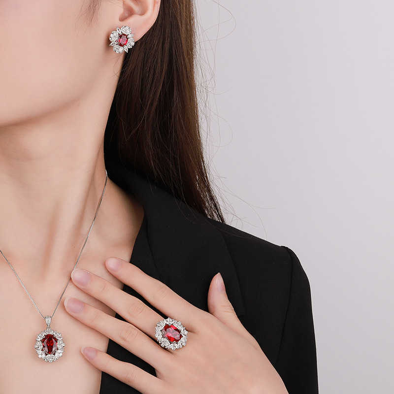 Zhuang Shengsheng Copper Bottom Gold Plated Simulated Red Corundum Set Female Lead Stone 10 * 14-8 * 10 W250312