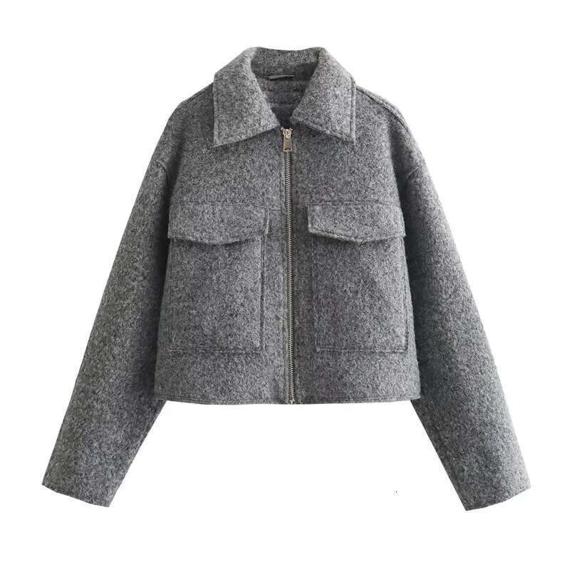 Trautumn Winter Cropped For Women Short Coat Tweed Zip Crop Demi-Season Jacket Woman New In Outerwears
