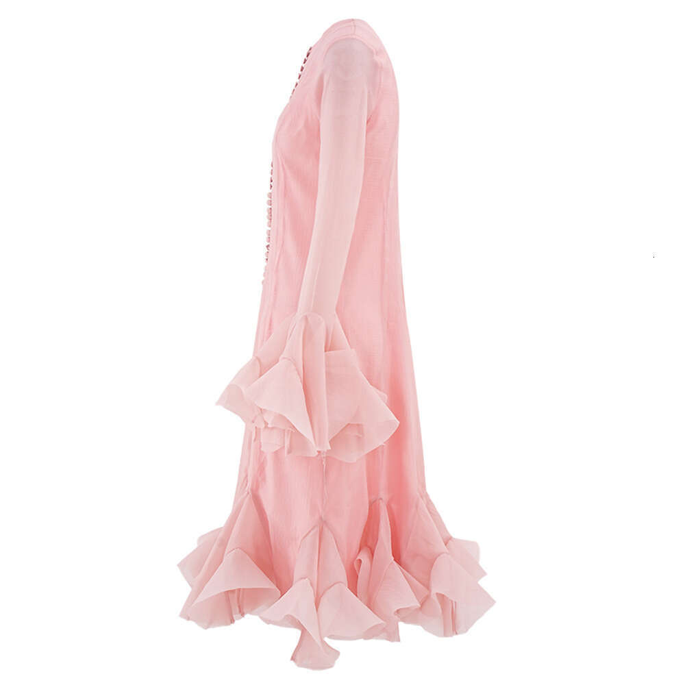 French Elegant Flower Bud Lotus Leaf Edge Skirt For Women's Spring New Style Trumpet Sleeve High-End Mesh Dress