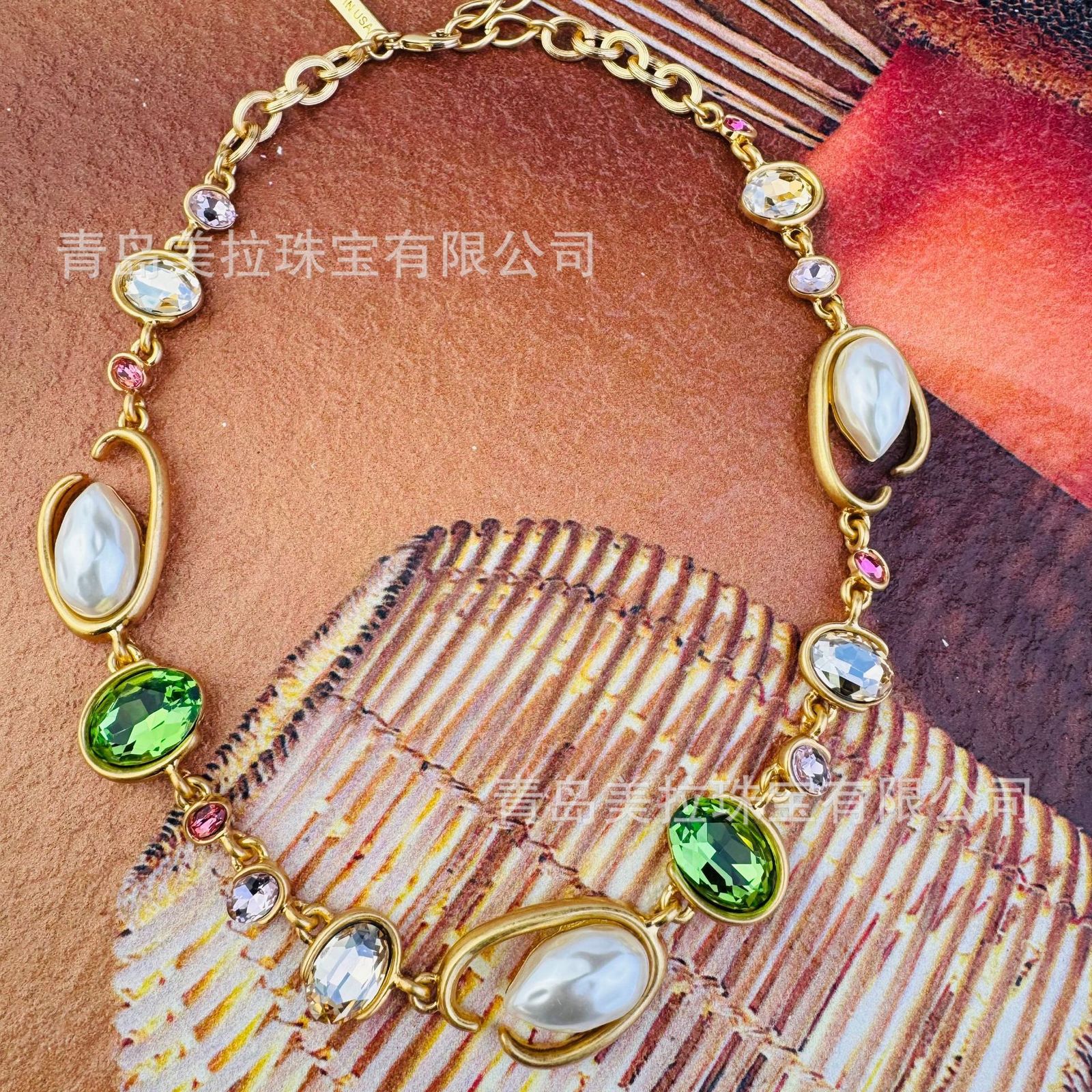 YYGEM Blue Murano Glass Freshwater Cultured White Keshi Pearl Gold Filled Chain Necklace 21" 231222