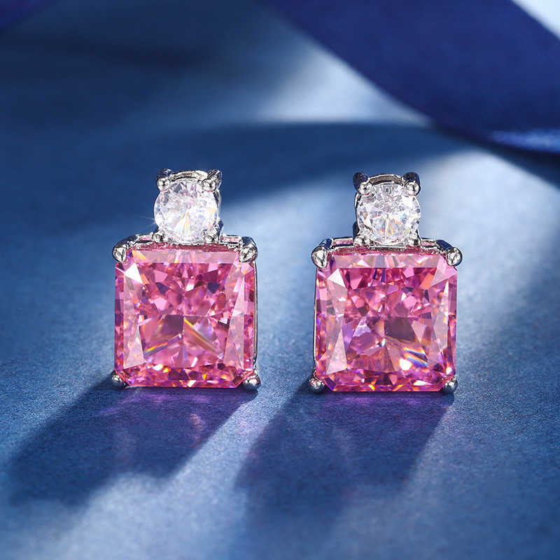 2024 New Zhuangsheng High Carbon Diamond Ice Flower Cut Copper Set with Princess Pink Diamond Set 12 * 12-10 * 10 W250312