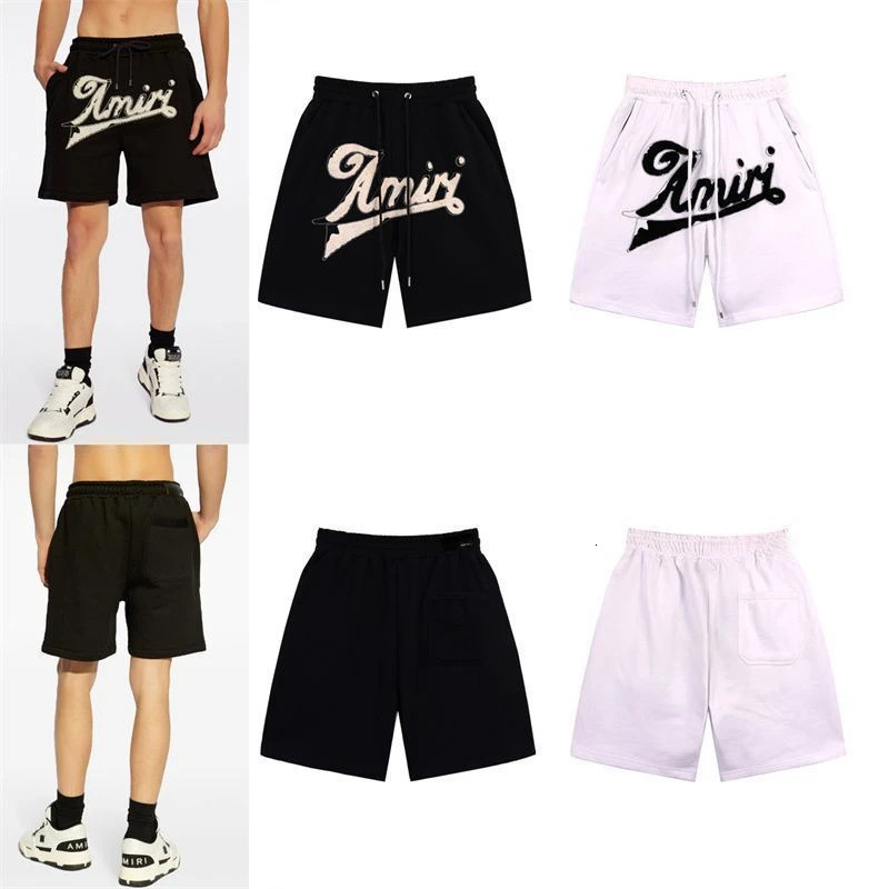 American Trendy AMl Letter Summer High Street Casual Mens and Womens Straight-leg Pants Drawstring Shorts 250310