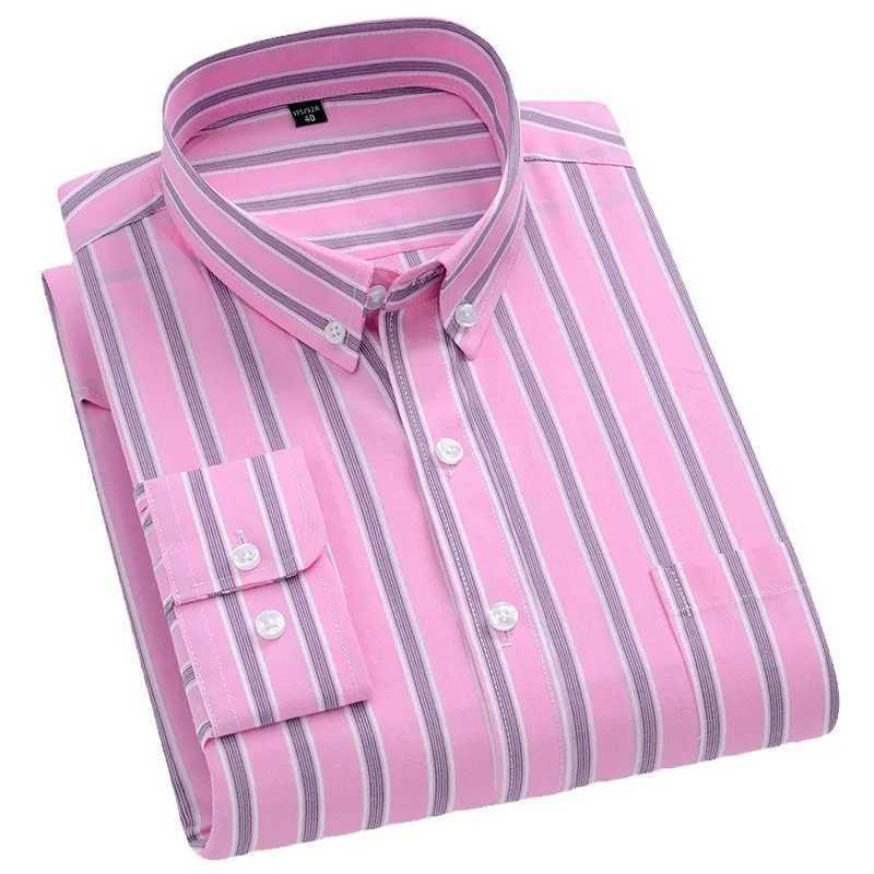 Mens long sleeved shirt made of 100% pure cotton for spring and autumn business casual stripes mens top with buttons and a thin neckline formal shirt 