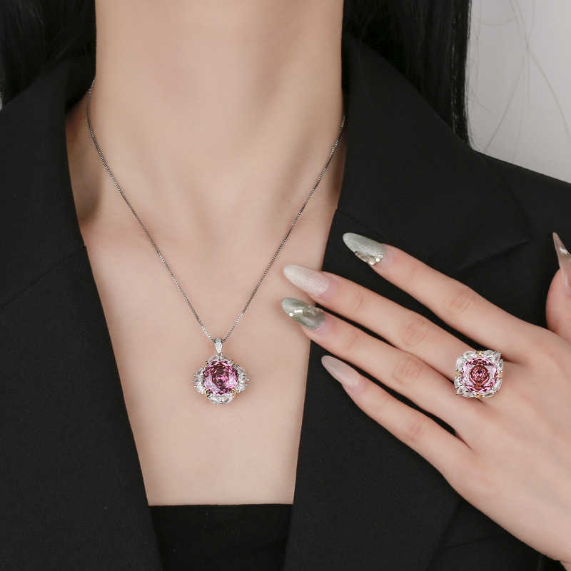 2025 explosive new Zhuangsheng copper bottom gold-plated rose cut light luxury set female lead stone 14mm W250312