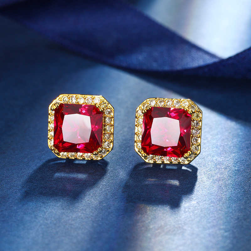 Zhuangsheng Copper Bottom Gold Plated Simulated Red Corundum Emerald Princess Square Set Main Stone 10 * 10-8 * 8 W250312