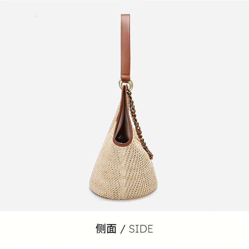 Casual Beach Woven Handbags Bucket Large Capacity Straw Underarm Seaside Travel Solid Color Shoulder Bag For Women