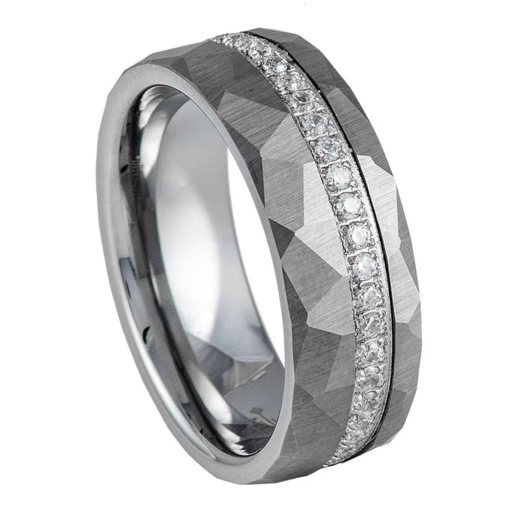 Luxury Wholesale Price Matted 18K Gold Plated Cz Inlay Diamond Tungsten Men Ring Wedding Band Men Jewelry