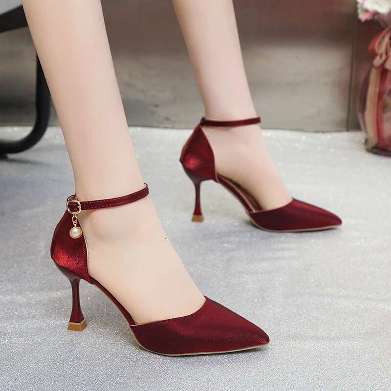 Fashion Solid Color High Heels Women's 2022 Summer New Girl Net Red Sexy One Word Buckle Casual Comfortable Shoes Women