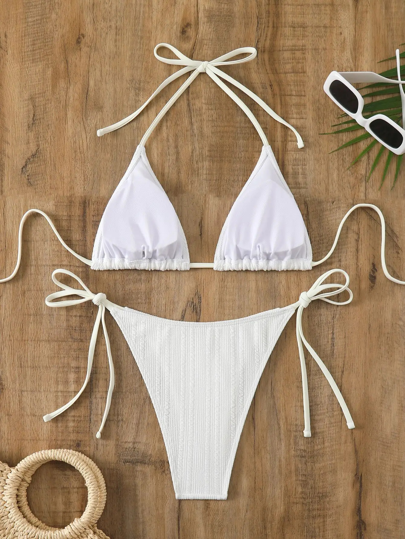 Sexy White String Bikini Women Swimsuit Female Swimwear Thong Set Brazilian Beachwear Bathing Suit Triangle 250310