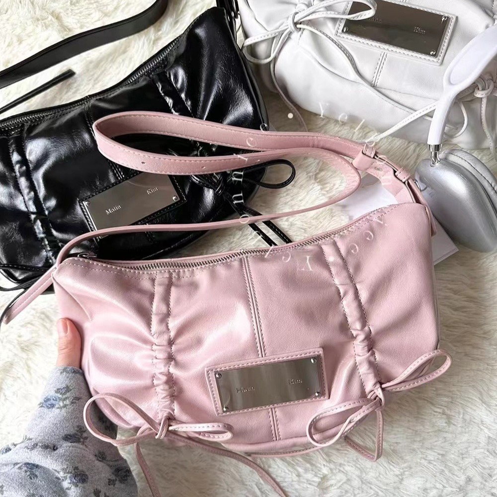 2025 Korean Niche Mini Handheld Bag Metal Tag Bow Drawstring Shoulder Bag Fashion Designer Handbag Popular Wallet Crossbody Bag New Trend