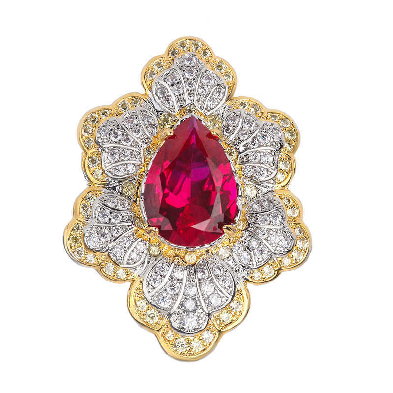 Zhuangsheng Copper Bottom Plated Gold Wind Simulation Color Treasure Set Creative Flower Shaped Full Diamond Luxury Set Main 10 * 14 W250312