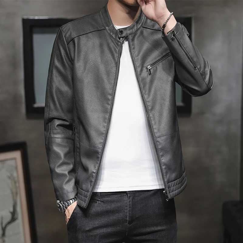 Trend Trends Motorcycles Leather Coats Stand Collar Moto Biker Vintage Casual Outwear Coat Men Slim Short Design Faux JacketsT250311